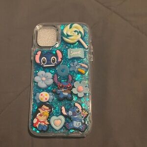 custom Blue Glitter Phone Case with Cartoon Design